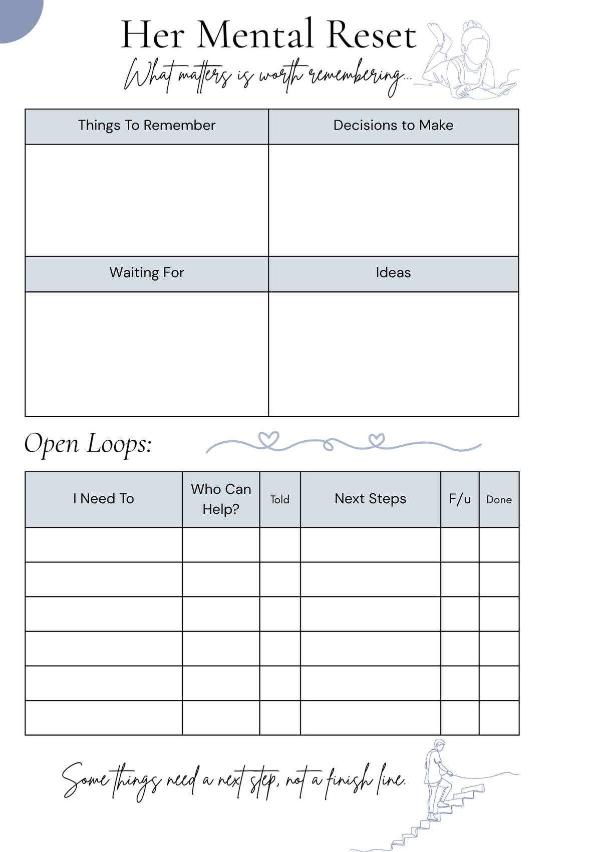 Her Mental Reset A5 planner insert page
