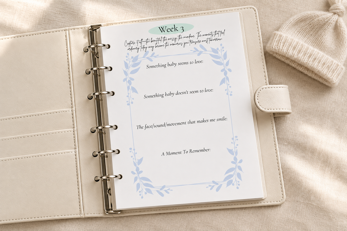 Week 3 memory journal insert page with botanical border