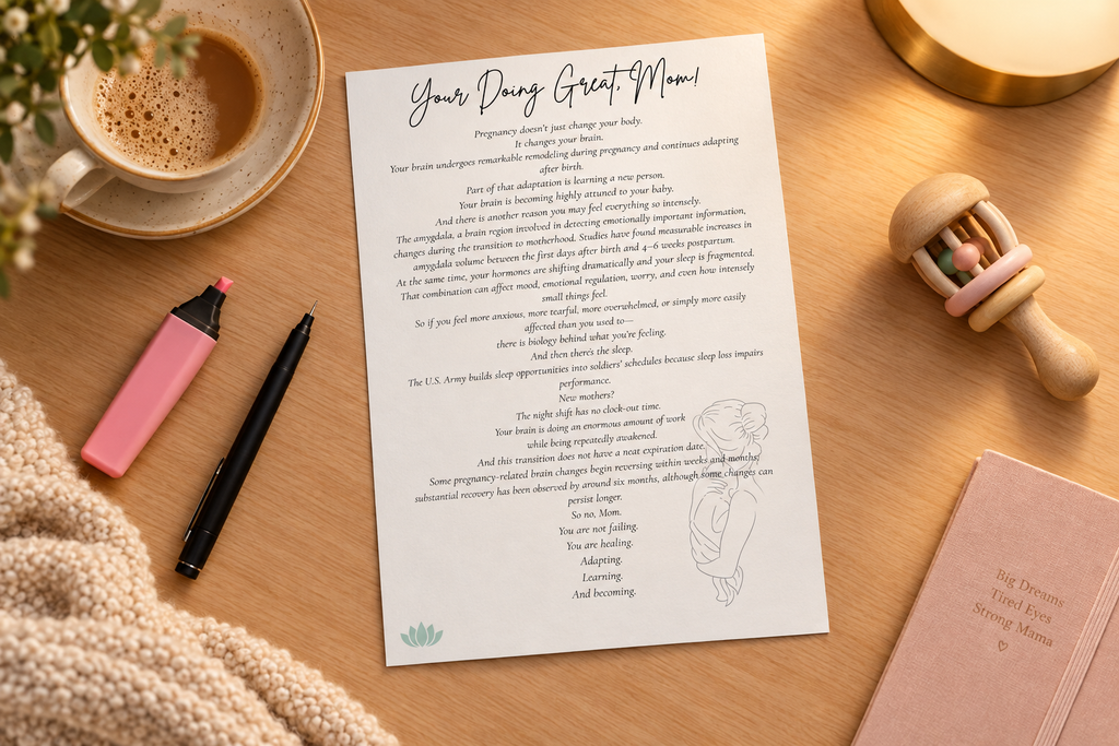You're Doing Great Mom - loose sheet with highlighter and rattle